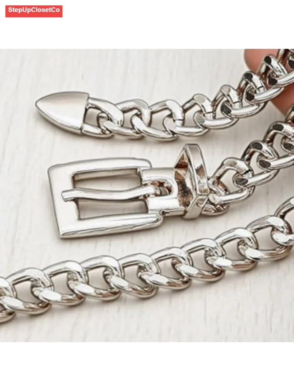 Women's Adjustable Metal Waist Chain Belt Silver Link Dress Belt